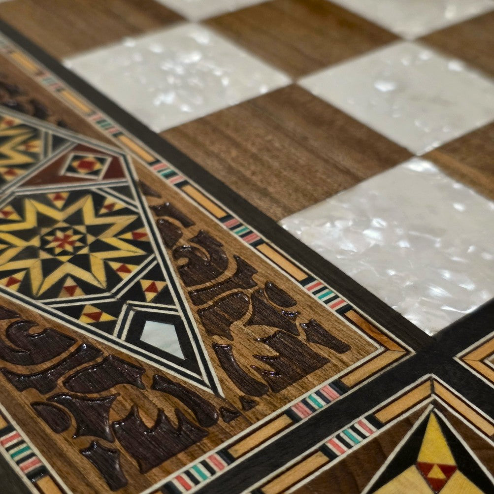 Handcrafted Damascene Backgammon & Chess Board (50cm)