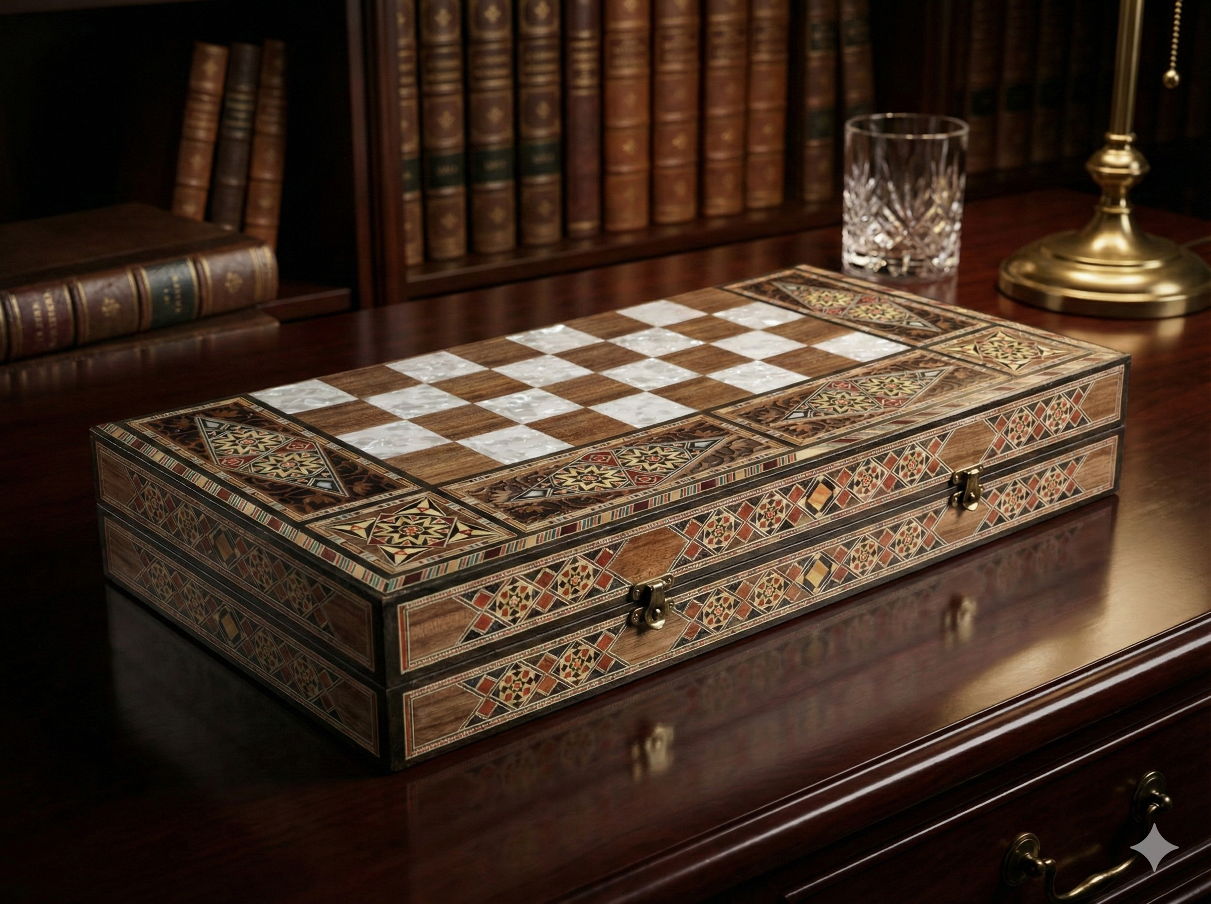 Handcrafted Damascene Backgammon & Chess Board