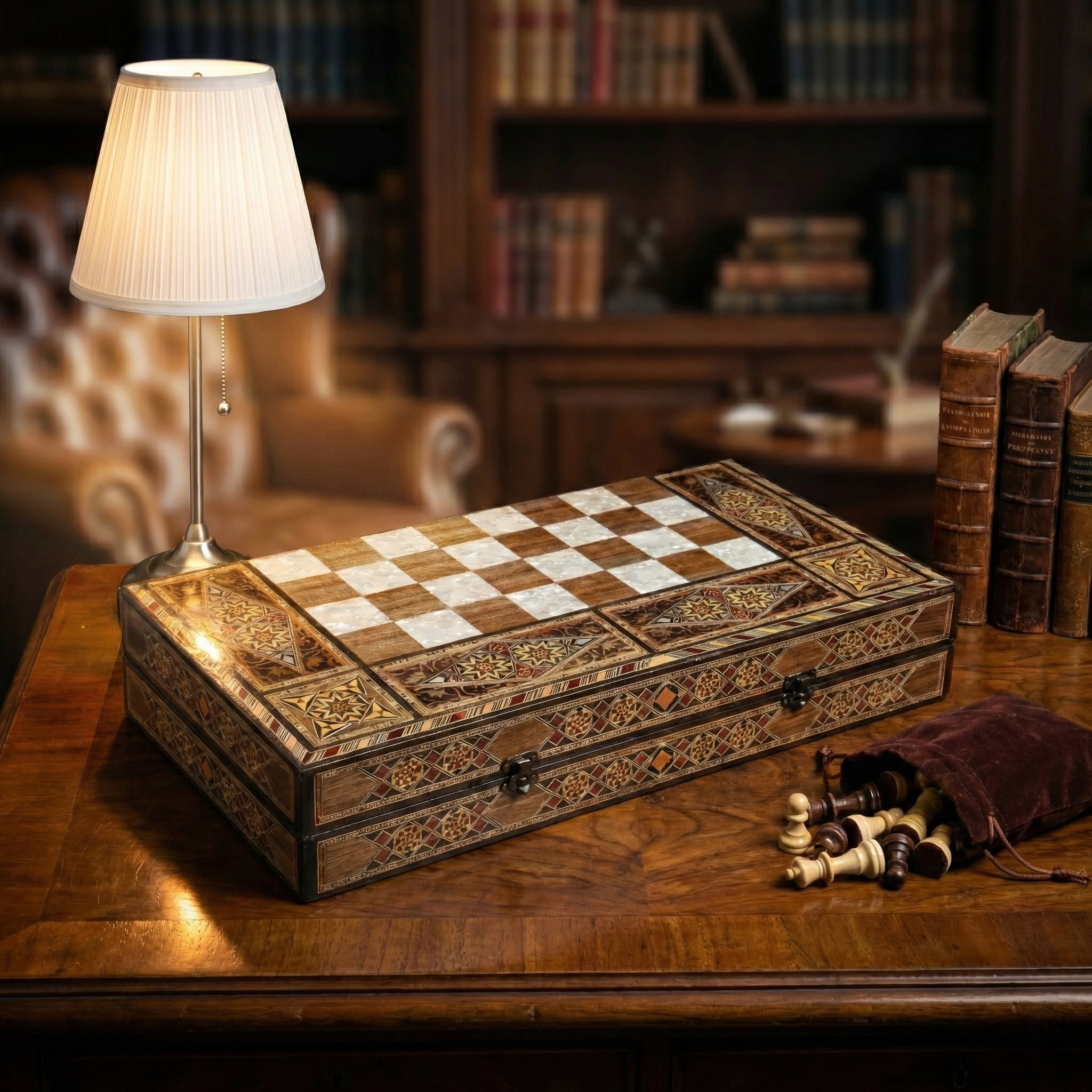 Handcrafted Damascene Backgammon & Chess Board (50cm)