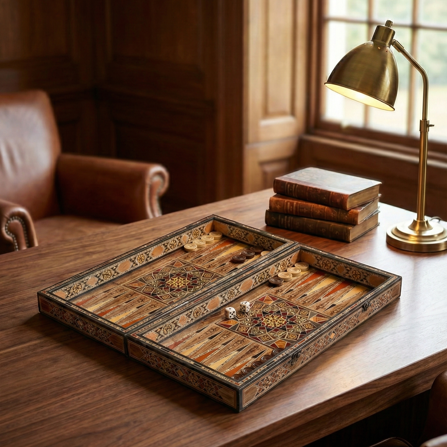 Handcrafted Damascene Backgammon & Chess Board (50cm)