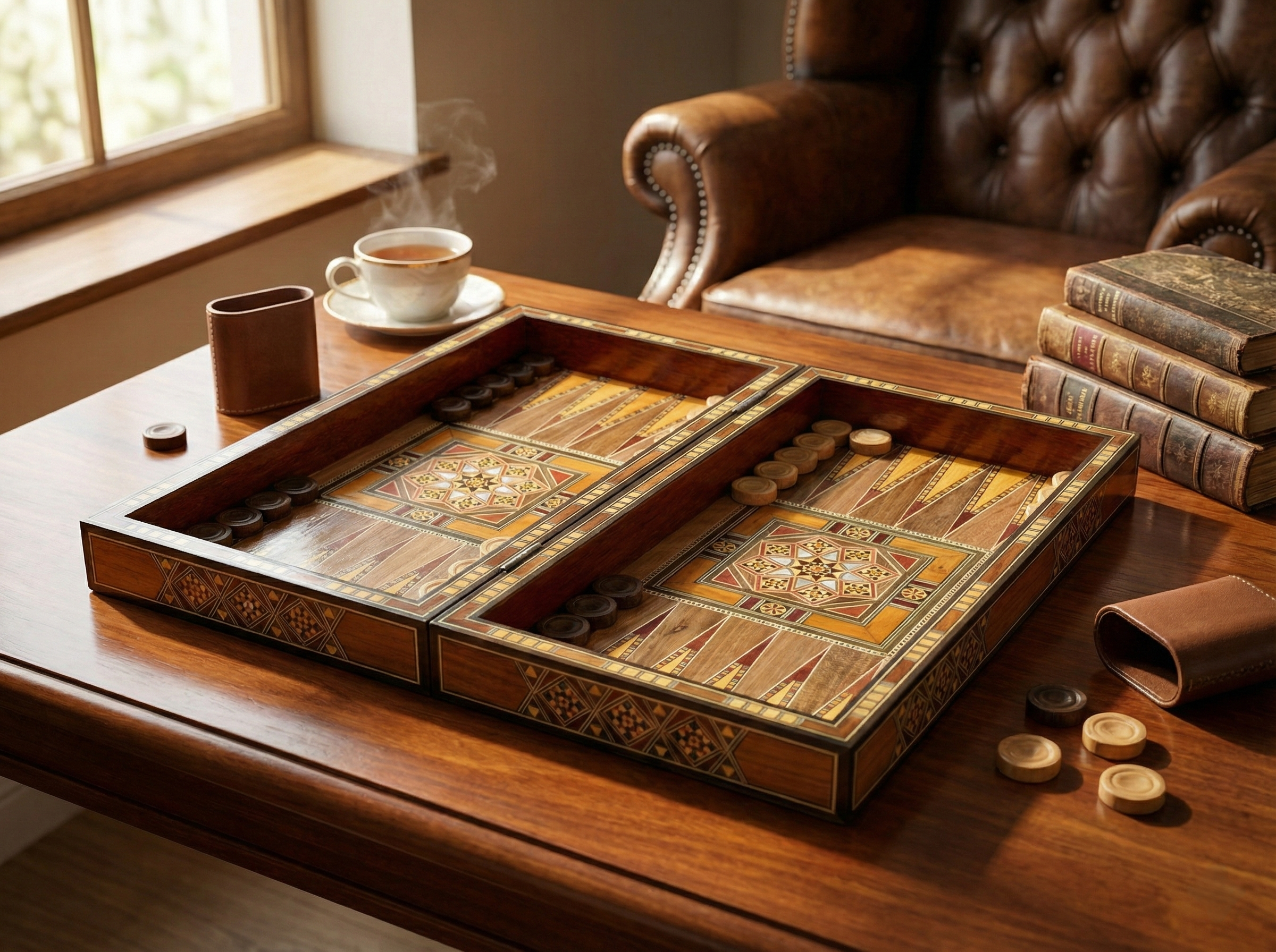 Handcrafted Damascene Backgammon & Chess Board (40cm)