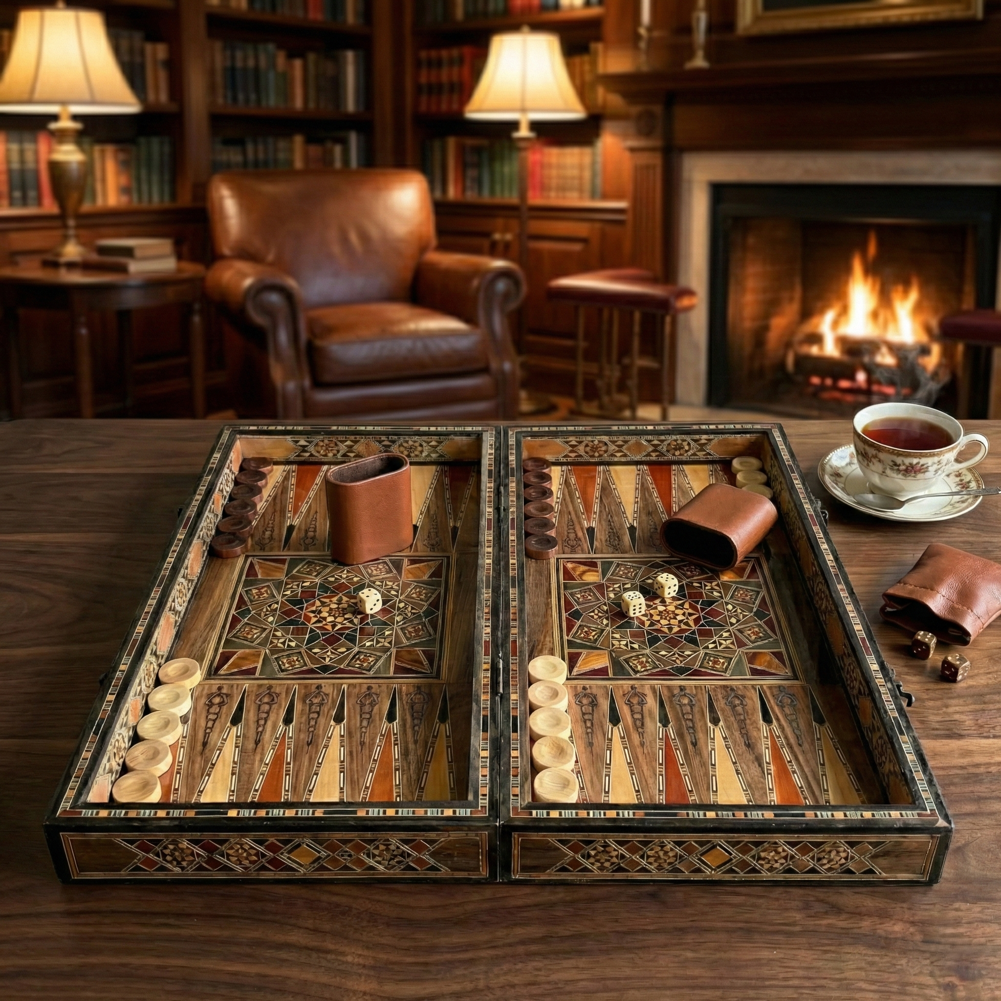 Handcrafted Damascene Backgammon & Chess Board (50cm)